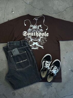 South Pole Brown T-Shirt with White Crest Graphic